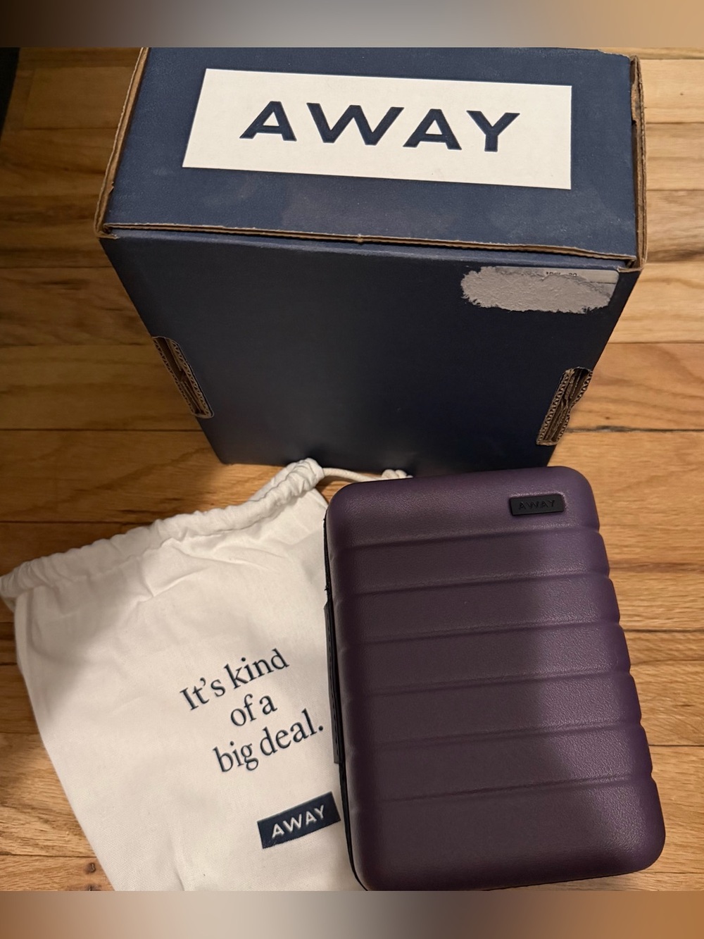 NEW Away travel purple mini suitcase luggage toiletry bag accessories hardshell
